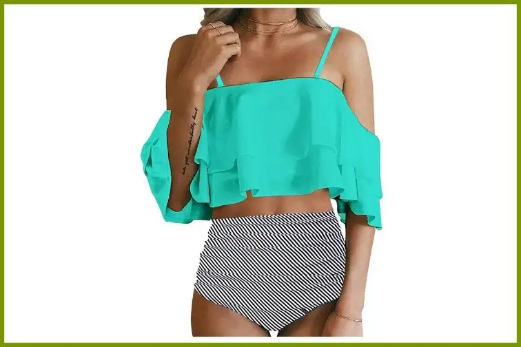 Tempt Me Two-Piece With Off-Shoulder Ruffled Crop Bikini Top