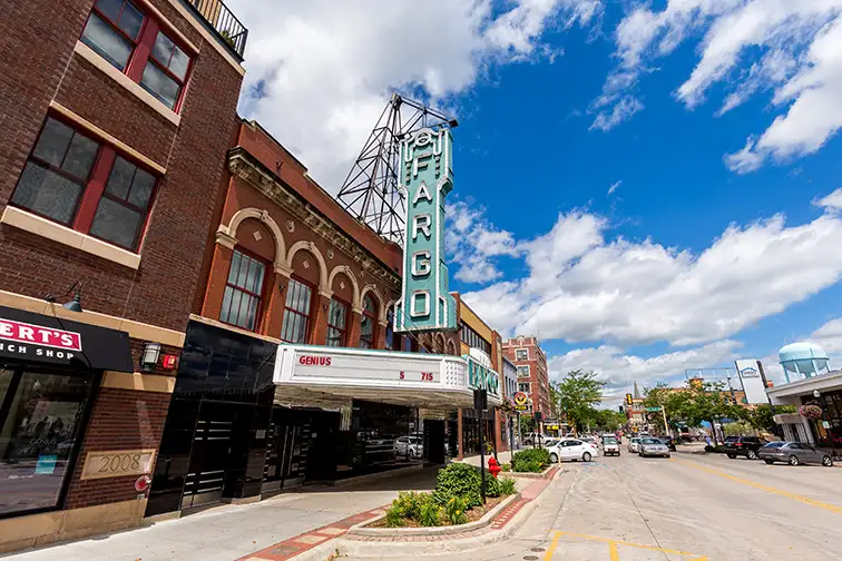 Downtown Fargo and the Fargo movie theater on a summer day. ; Courtesy David Harmantas/Shutterstock