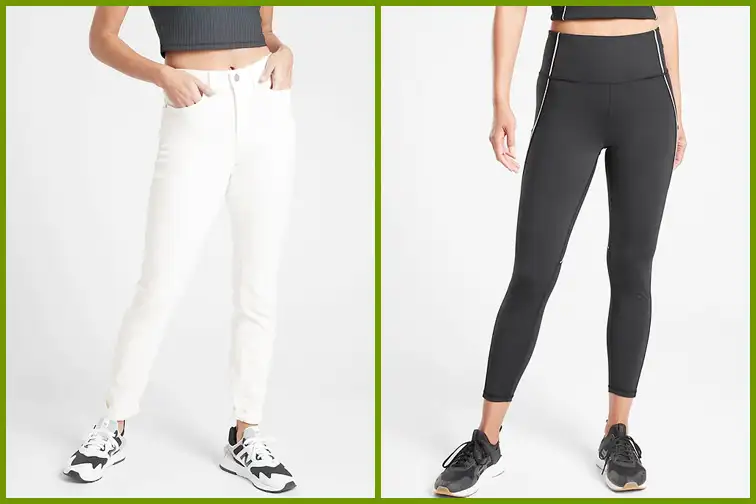 White jeans and workout pants from Athleta