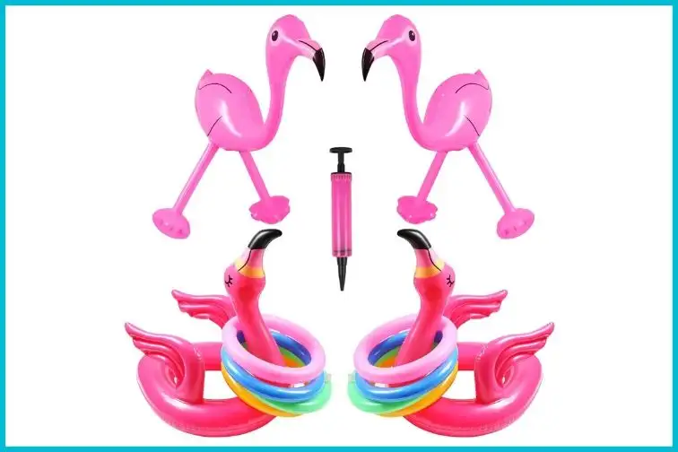 Unime Infilatable Flamingo Ring Toss Game