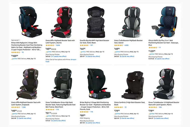 high back booster seat products Amazon page