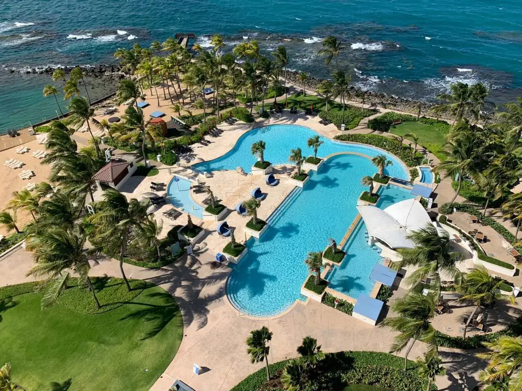 Aerial view of pool at the Caribe Hilton Hotel