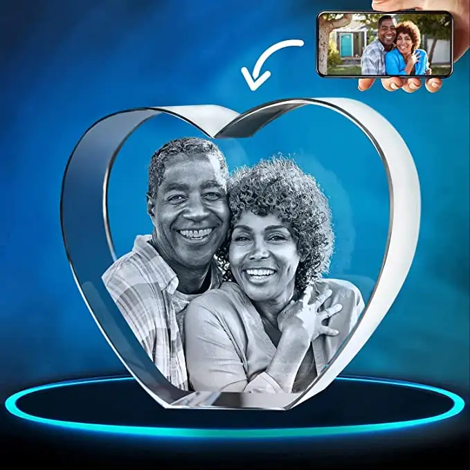 Photo engraved on 3D crystal heart