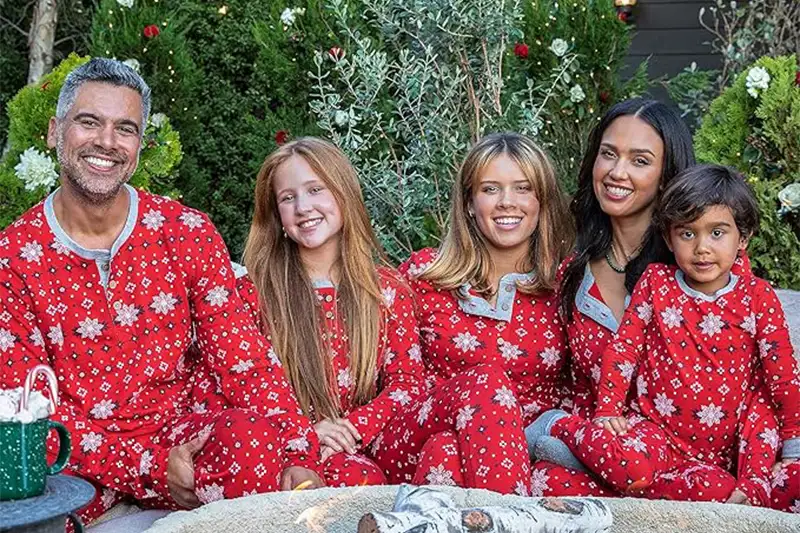 Family wearing Honest Organic Cotton Holiday Family Pajamas