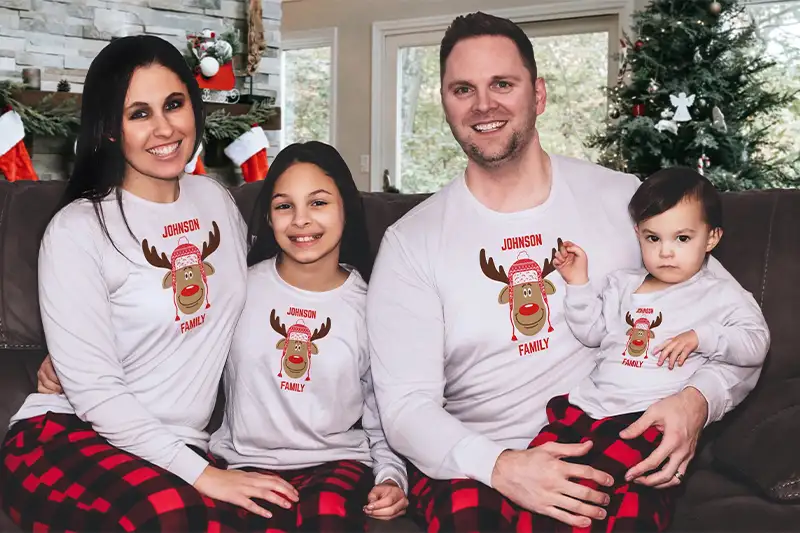 Family wearing Ugly Christmas Sweater Custom Family Moose Pajamas