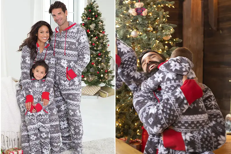 Family wearing matching Pajamagram Hoodie-Footie Matching Family Pajamas 